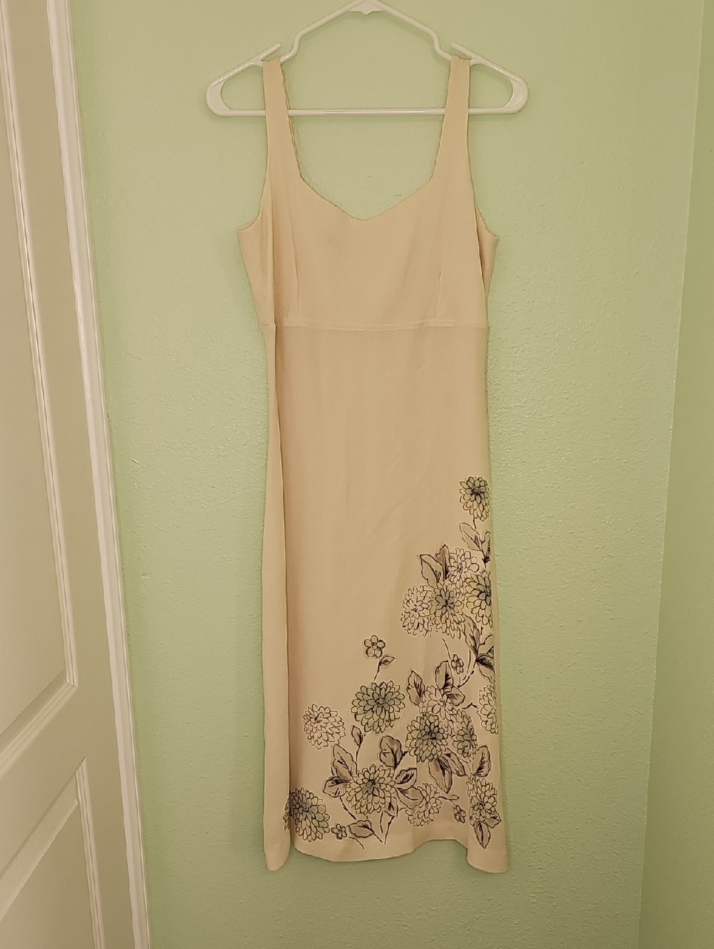 Tommy Bahama 100% Silk Cream Slip Midi Dress with Dark Green Floral Print